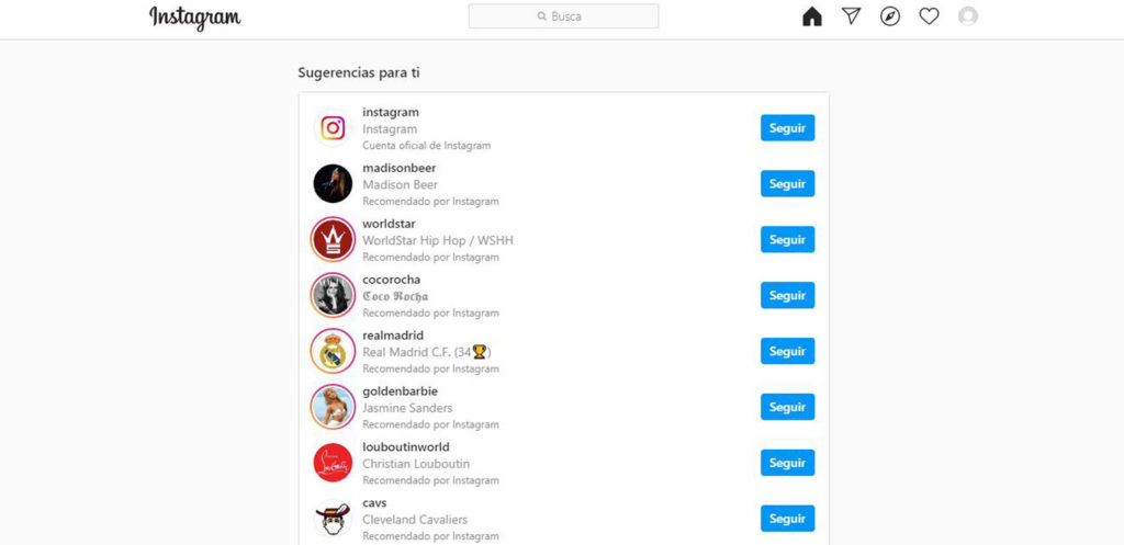 Listado de perfiles de Instagram
